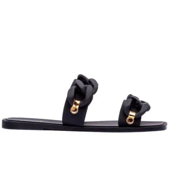 !! NEW !! Jelly Slide Sandals with Chain Detail in Matte Black - Picture 7 of 11